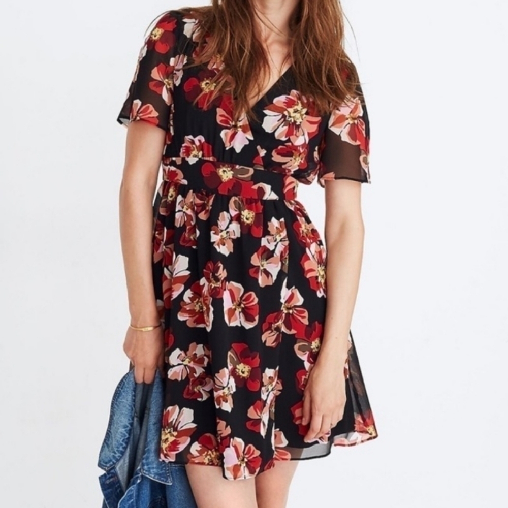 Madewell Tulip Sleeve Floral Flutter Sleeve Mini Dress